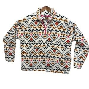 Eddie Bauer Womens Sherpa Quest Plush Fleece Pullover Sweater Aztec Zip Neck XL